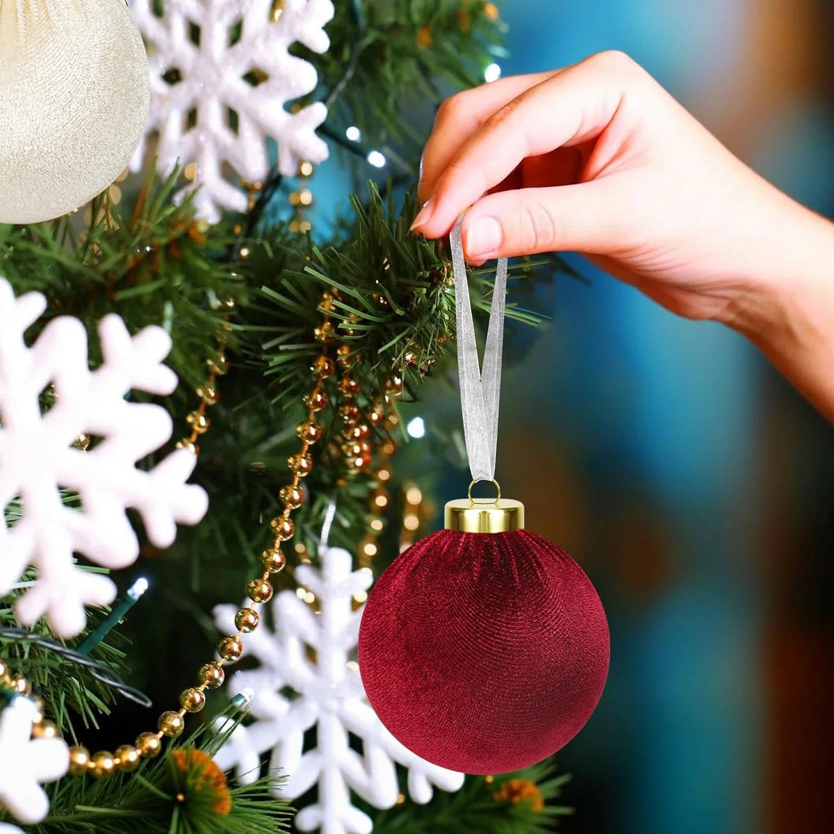 15 Pcs 3.15" Velvet Christmas Ornaments Balls, Xmas Tree Decor-Wine Red