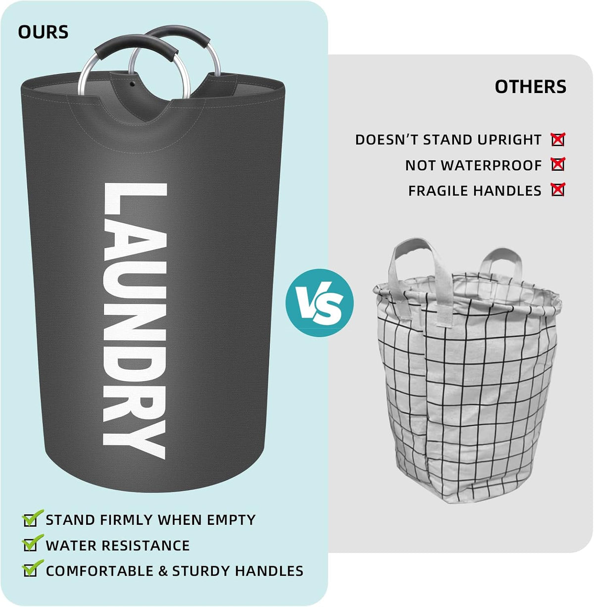 115L Large Laundry Basket, Dirty Clothes Waterproof Laundry Hamper, Grey