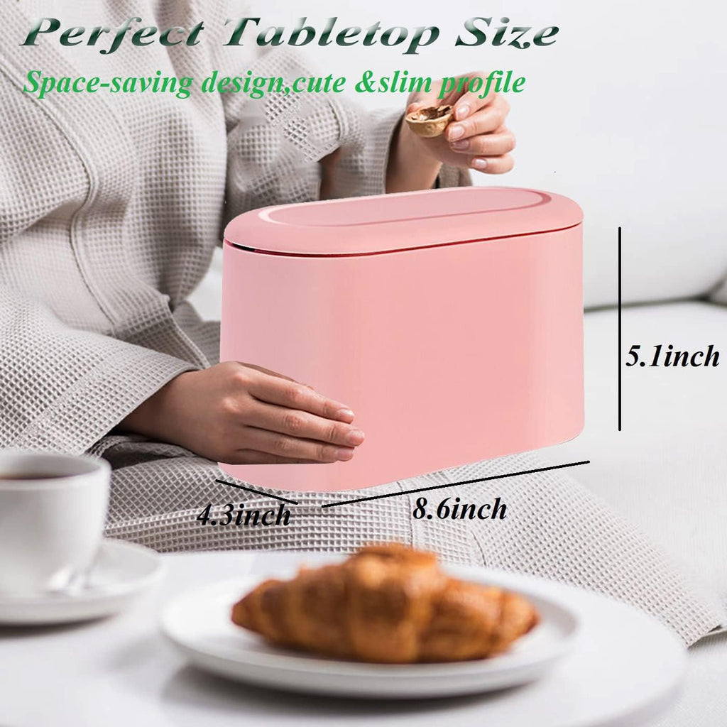 LTWQLing Mini Trash Can with Lid - Removable Small Garbage Can, Tiny Plastic Trash Bin, Pop Up Countertop Wastebasket, Counter Garbage Lint Bin for Bathroom,Office,Kitchen,Desk,Coffee Table(Pink)