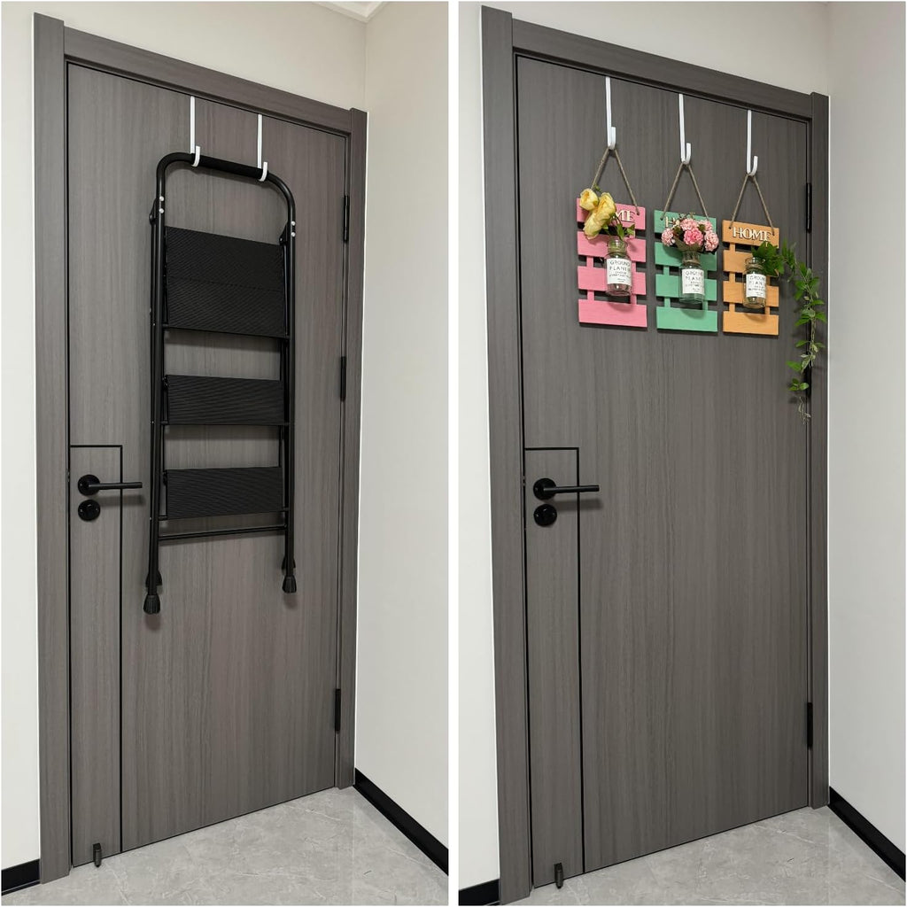 Over Door Hooks White Rubber Coat Steel 4 Pcs Fit 0.5" to 2" Wide Door 7.5"