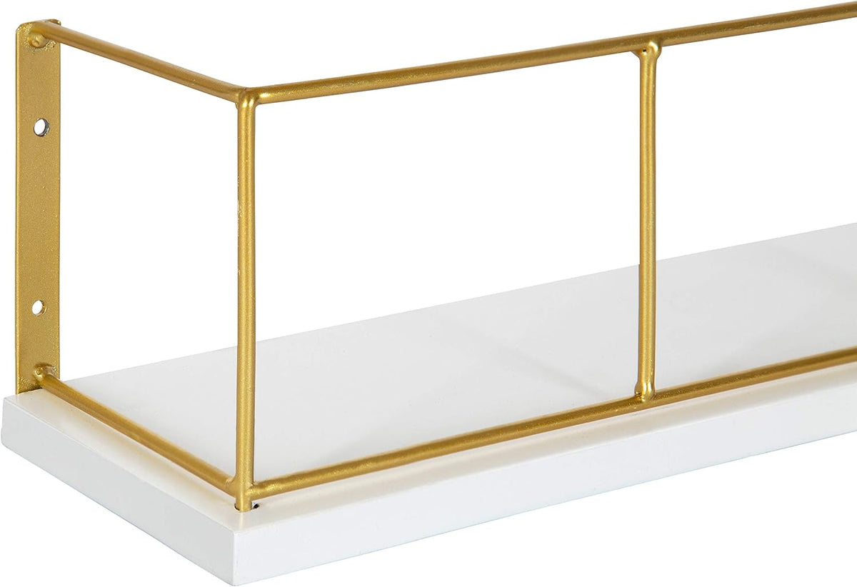 Kate and Laurel Benbrook 18-inch 2-Pack Wood and Metal Floating Wall Shelves, White and Gold