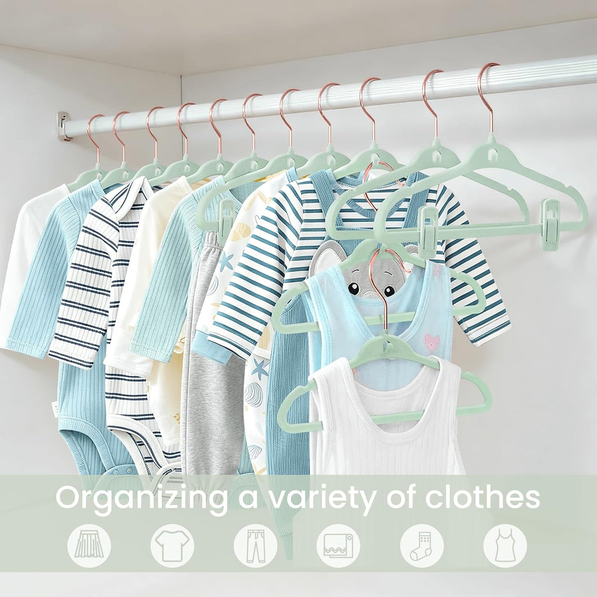 Baby Hangers, Newborn Hangers with Clips, 11 Inch, Green, 50 Pack