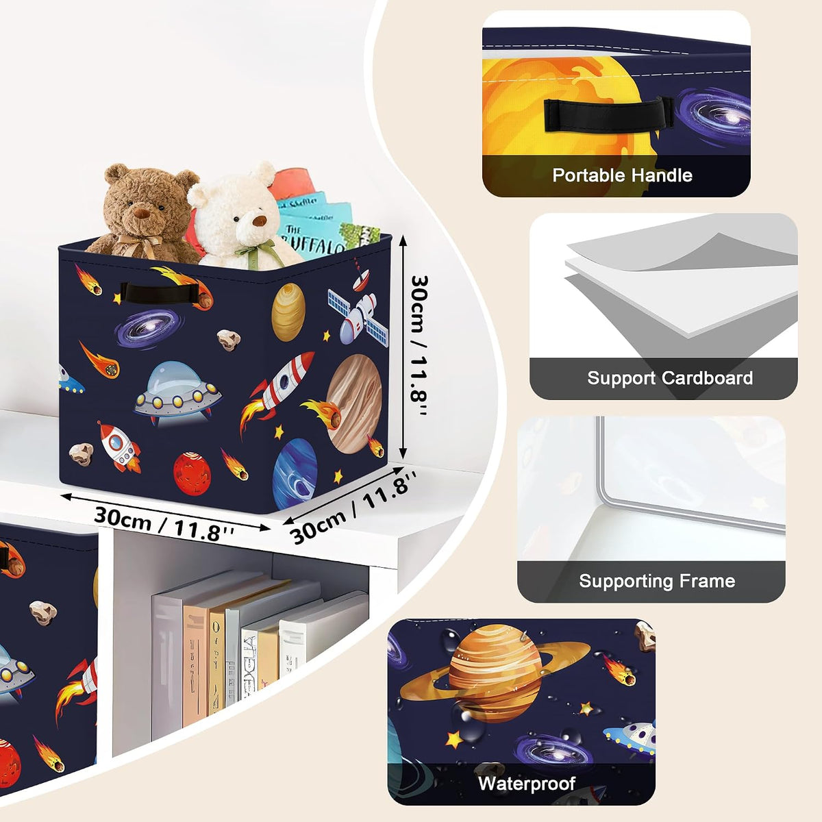 Clastyle 11.8" Space Storage Basket Set of 3 for Kid Boy Toy Clothes Bin