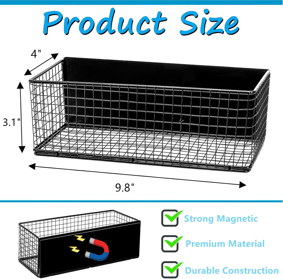 Frcctre 2 Pack Magnetic Basket Magnetic Fridge Organizer, Metal Wire Spice Rack Pen Holder Storage Organizer Basket for Refrigerator Whiteboard Home Kitchen Office