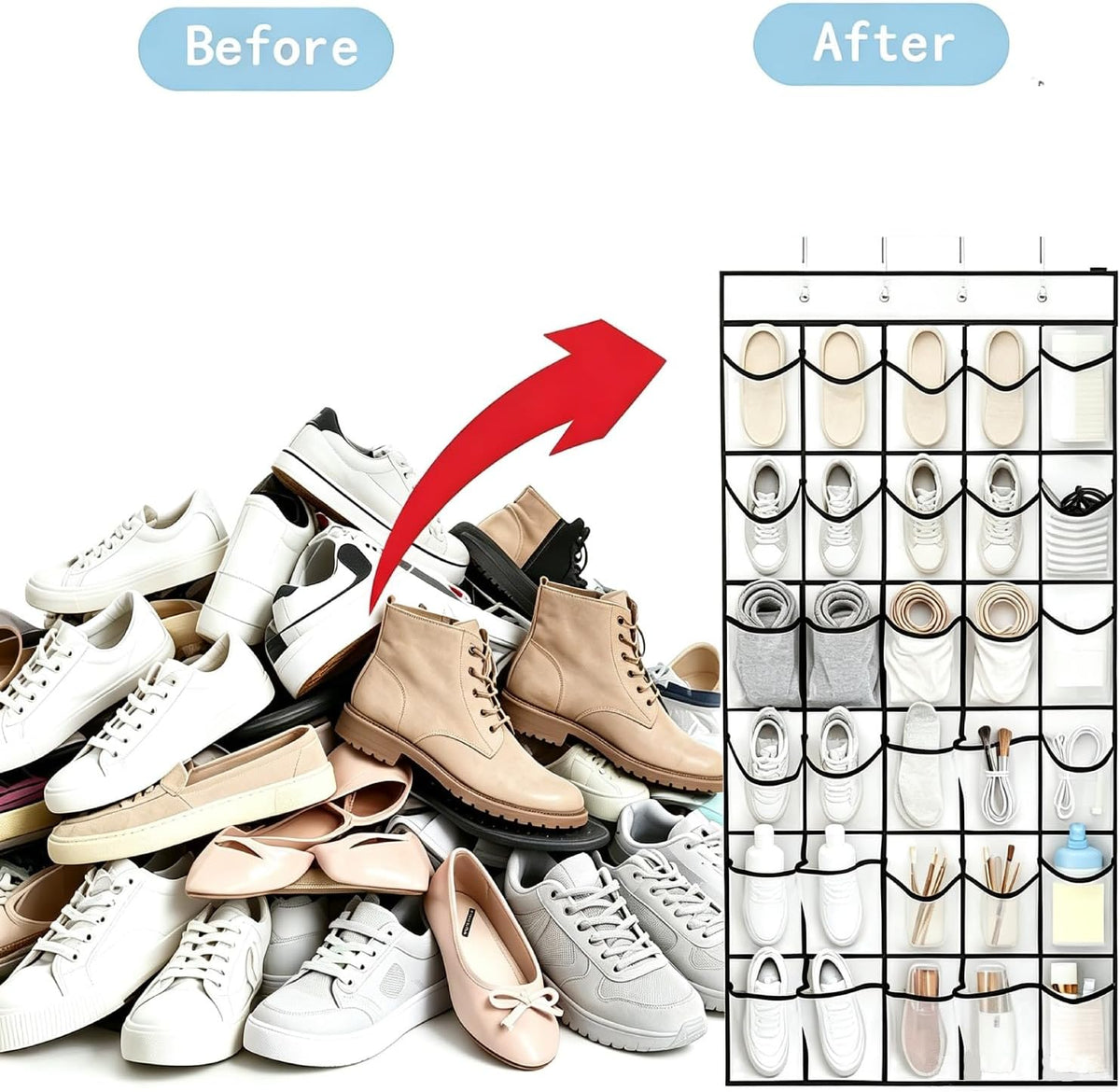 Cruise Ship Magnetic Door Organizer, 24 Pockets Behind the Door Shoe Rack