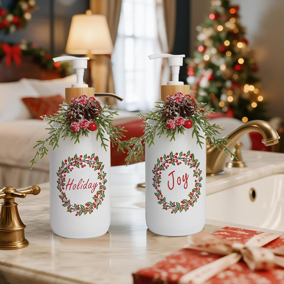 Christmas Soap Dispenser, Christma Kitchen Decor Soap Pump 2PCS