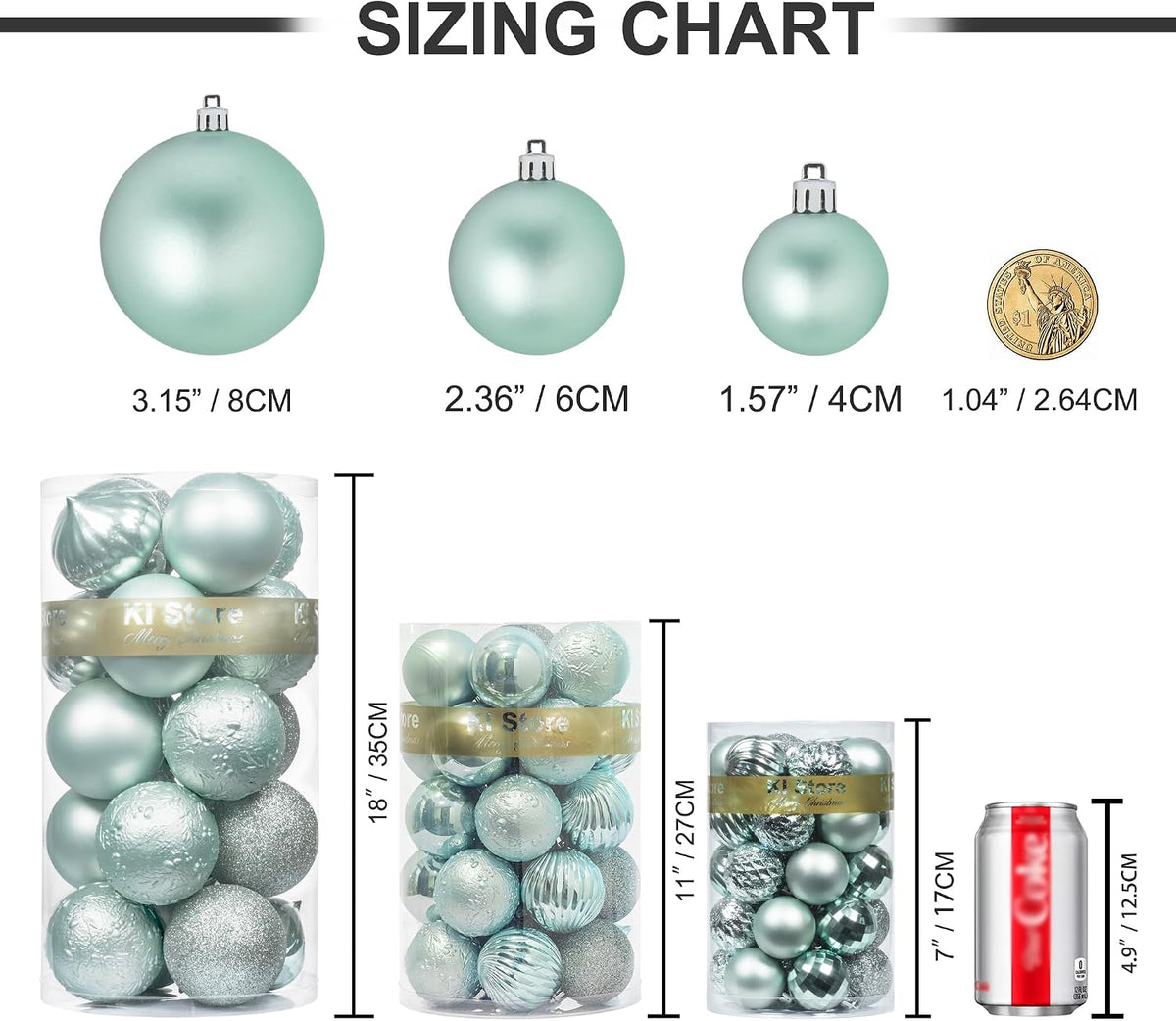 KI Store Seaform Green Christmas Balls 20pcs 3.15-Inch Christmas Tree Decoration Ornaments for Xmas Tree Holiday Wreath Garland Decor Ornaments Hooks Included