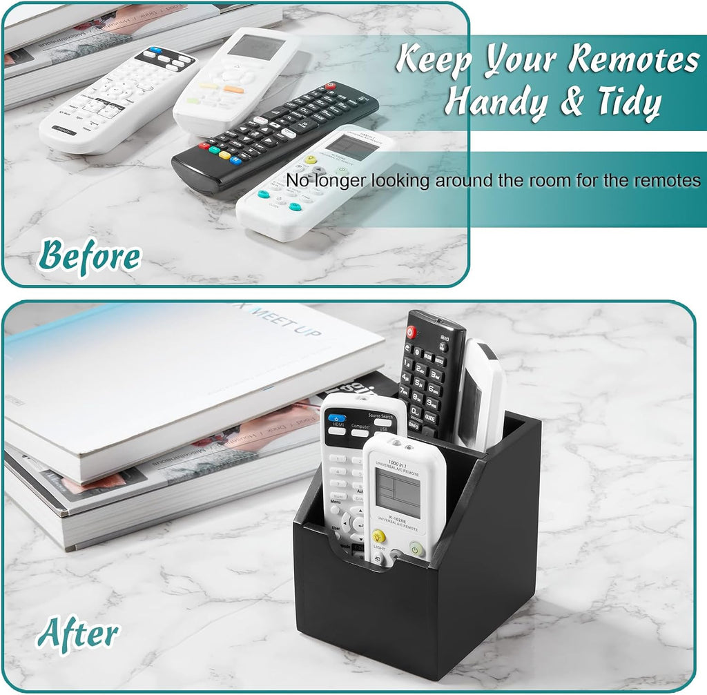 DRASTAR Remote Control Holder, TV Remoter Caddy 2 Slots,Remote Organizer for Desktop Home Decor, Black