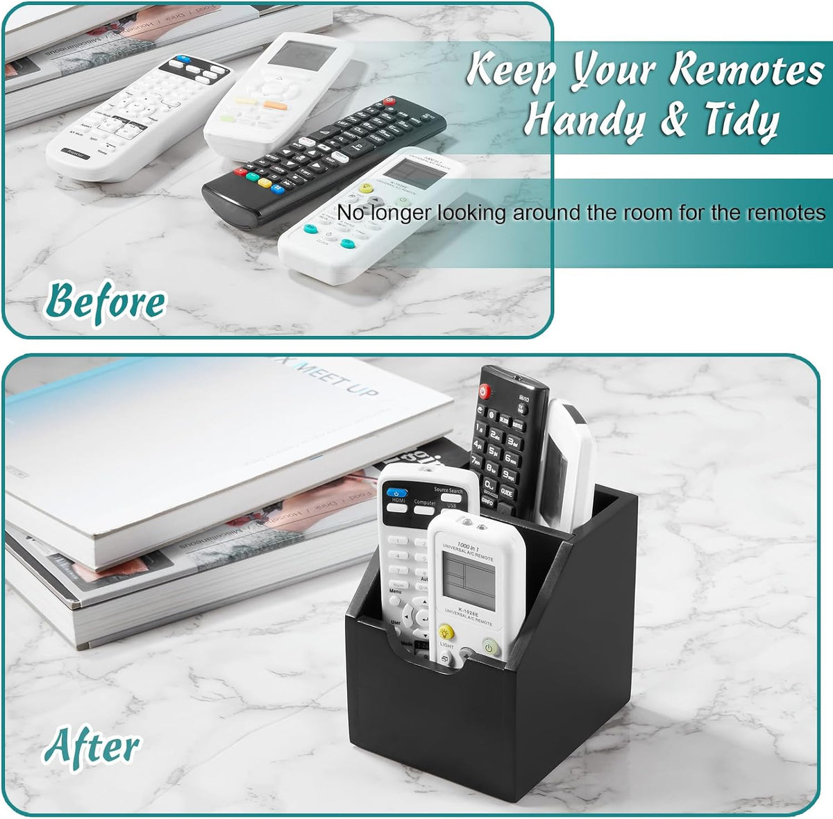 DRASTAR Remote Control Holder, TV Remoter Caddy 2 Slots,Remote Organizer for Desktop Home Decor, Black