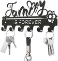 "Family Is Forever“Mini Key Holder Wall Mounted, Black Metal, 18.5x8.5cm