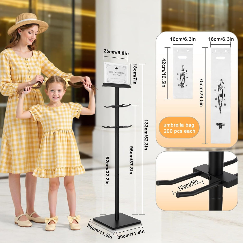 Wet Umbrella Stand with 400 Free Plastic Umbrella Bags disposable for Entry