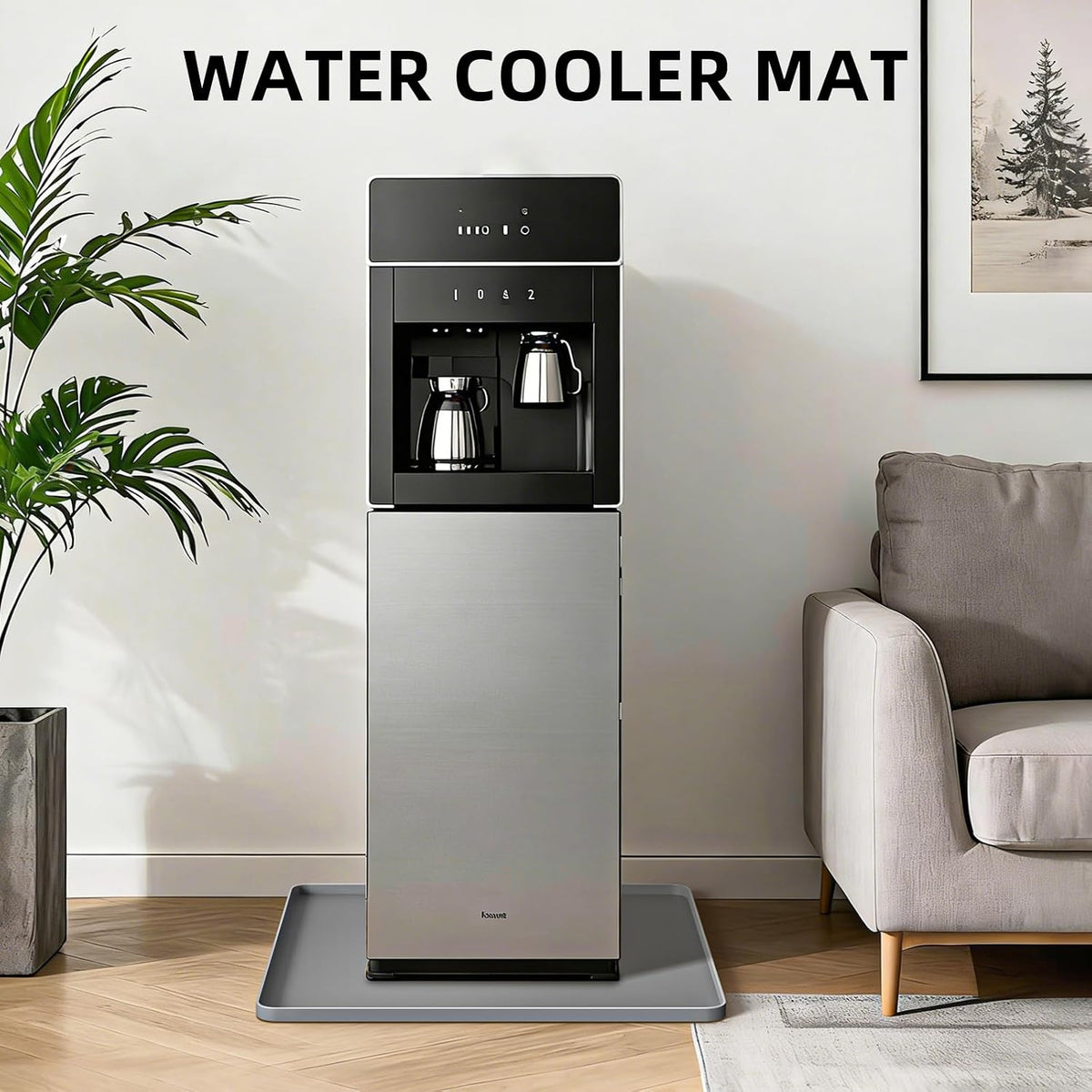 Water Cooler Mat, Waterproof Silicone Tray 19.7"x19.7", Gray
