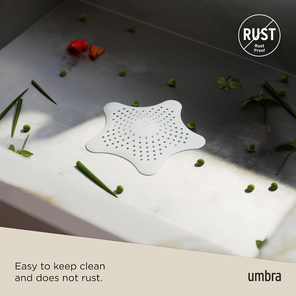 Umbra Starfish Hair Catcher, Suction Cup Drain Cover, 6-Inch, White