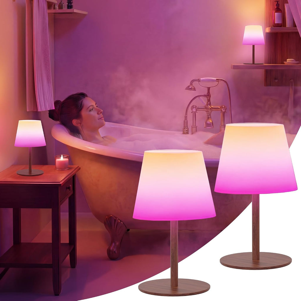 EZVALO Spa-Like RGB Shower Lamp – Waterproof Bathroom Lamp with Remote, Rechargeable Cordless Mood Light, 3 Color Temps & 80 RGB Colors for Relaxing Bathroom & Bathtub Experience (2 Packs)