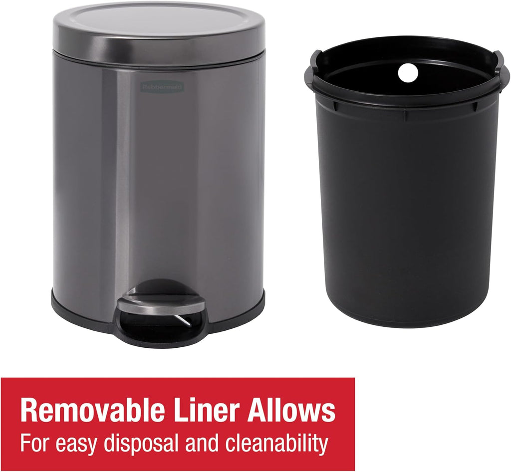 Rubbermaid Stainless Steel Round Step-On Wastebasket with Lid, 1.6-Gallon