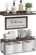 WOPITUES Floating Shelves for Bathroom Decor Art, Rustic Brown