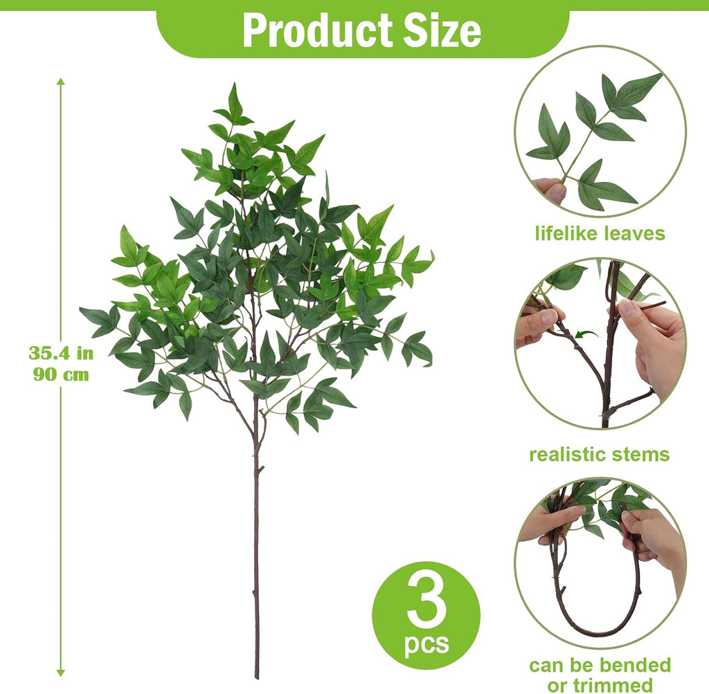 3Pcs Artificial Greenery Stems for Vase 35.4in Nandina Branches