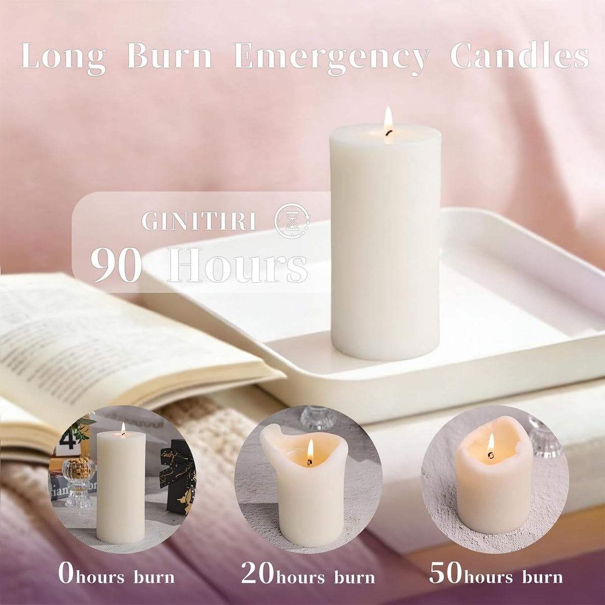 Rustic Soy Pillar Candles 2.8x6 Inch,6 Pack Ivory Candle