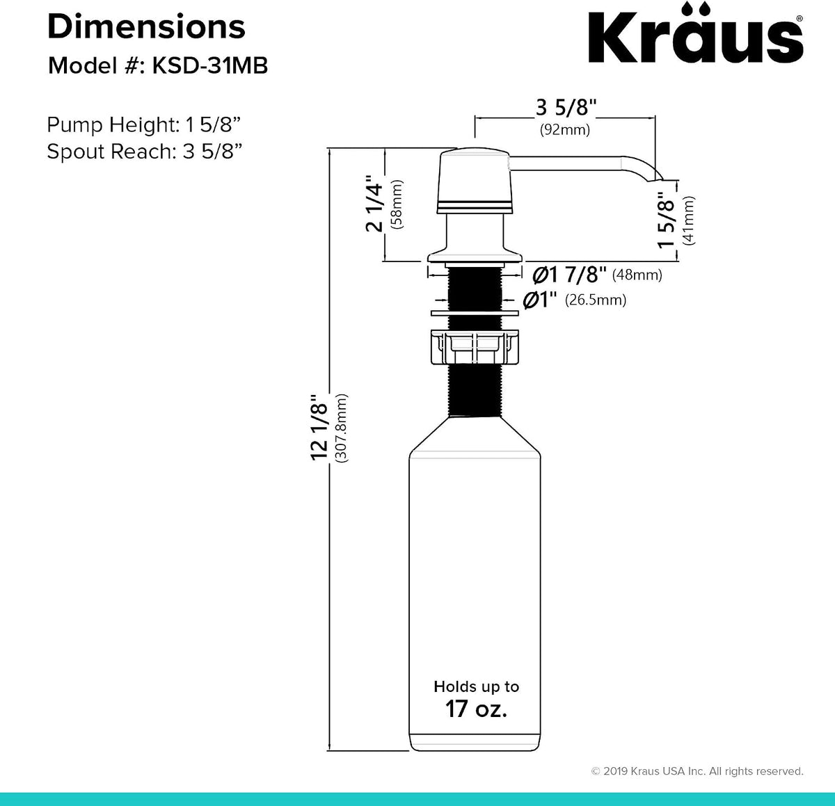 KRAUS Kitchen Soap and Lotion Dispenser in Matte Black, KSD-31MB
