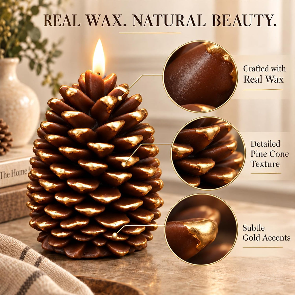 Pinecone Flameless Candles with Remote, Fall Thanksgiving Christmas Decor
