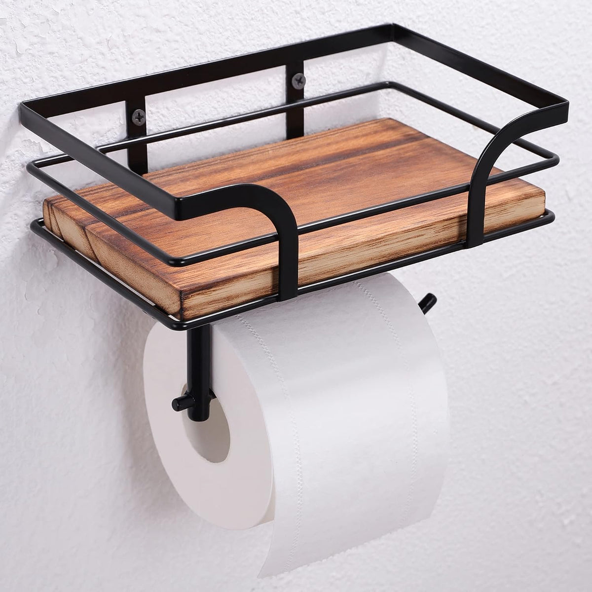 Toilet Paper Holder with Shelf - Farmhouse Bathroom Rustic Country Decor