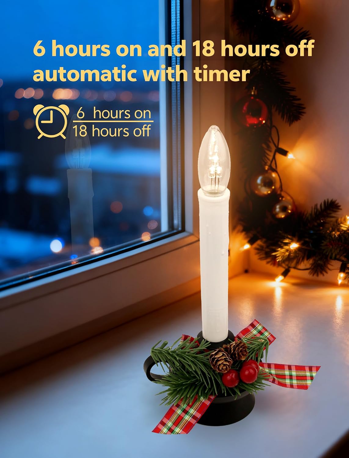 4PK Christmas Window Candle Light, 11" LED Antique Black Chamberstick