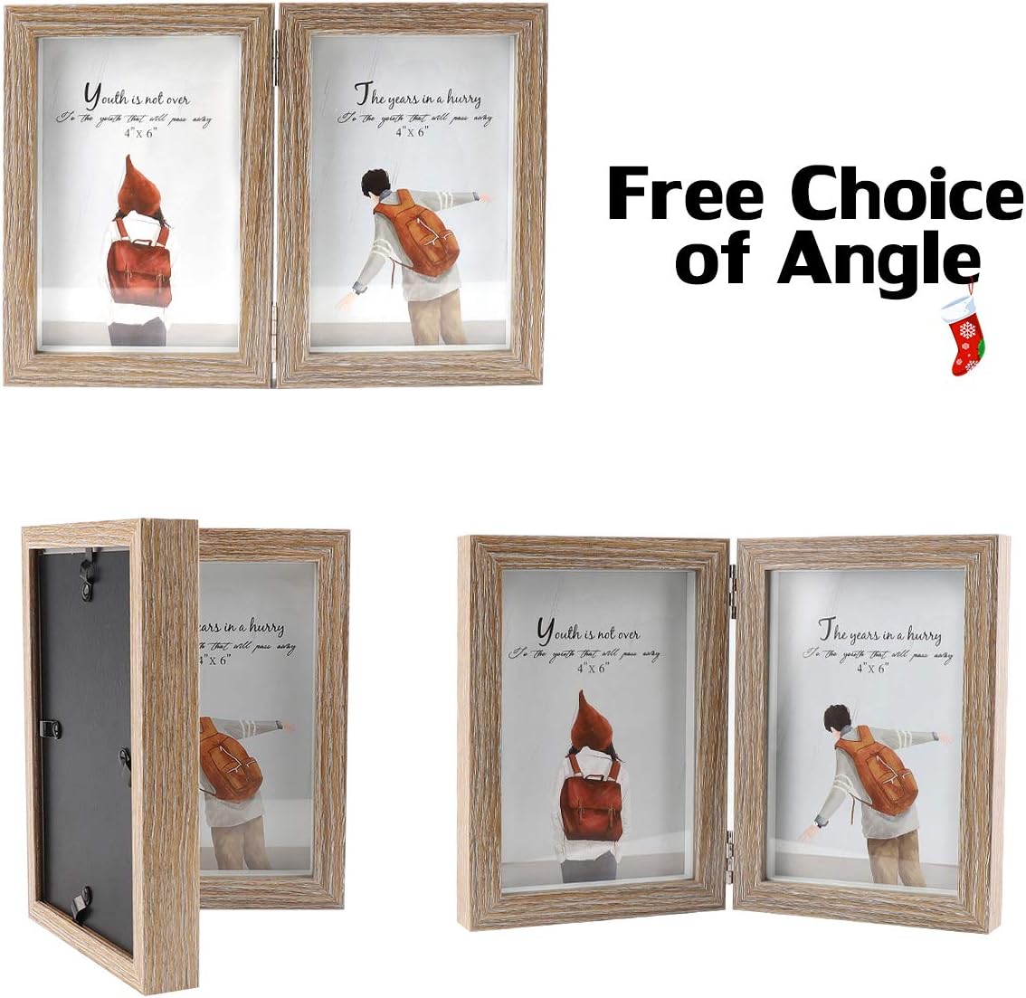 WUTL 4x6 Picture Frame Double Frame Shadow Box with Glass Front Wood Grain