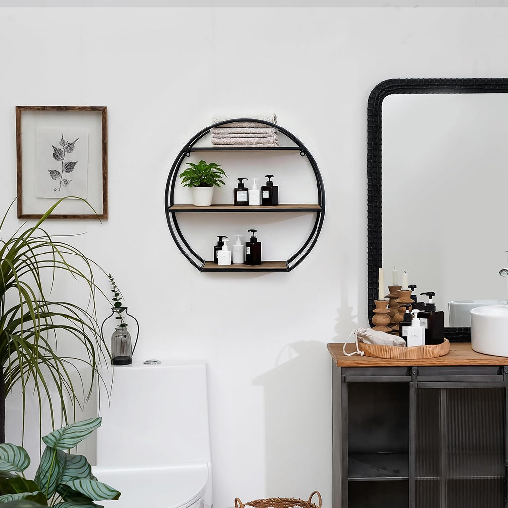 3 Tier Industrial Style Foldable Semi-Circle Shaped Wall Shelves