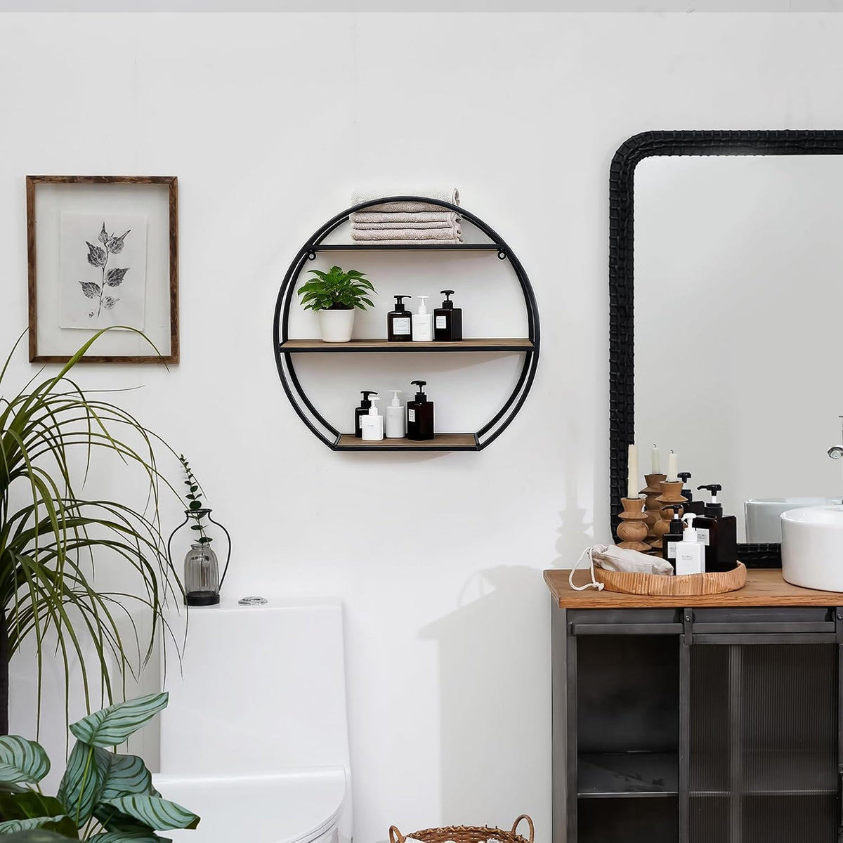 3 Tier Industrial Style Foldable Semi-Circle Shaped Wall Shelves