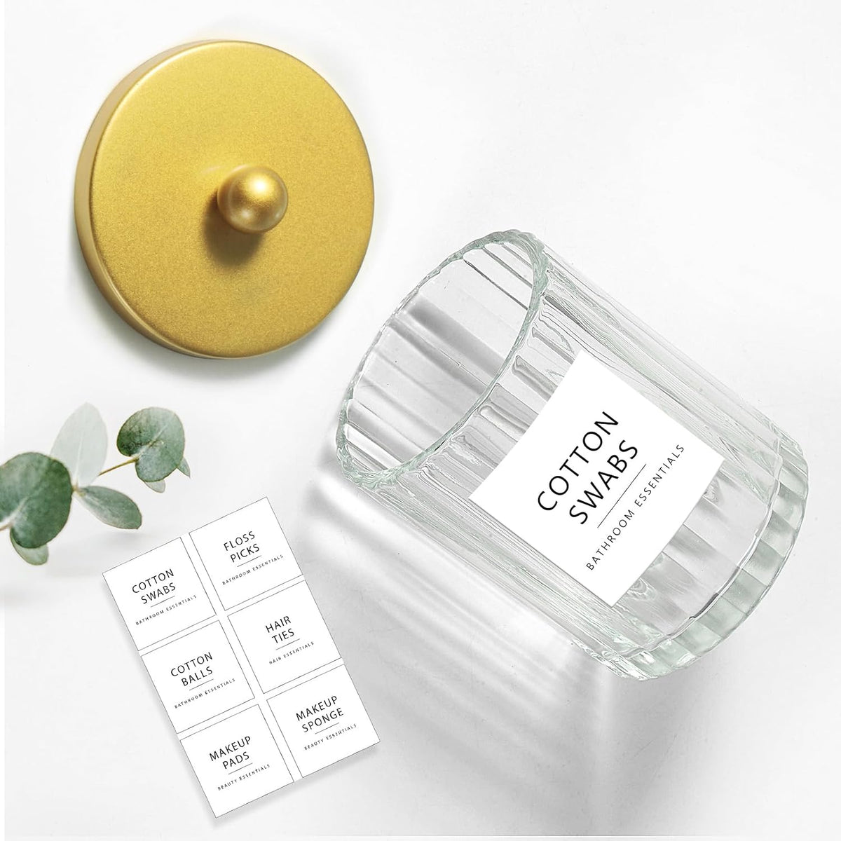 Amolliar Qtip Holder for Bathroom, Clear Glass Apothecary Jars(Gold 4 Pack)