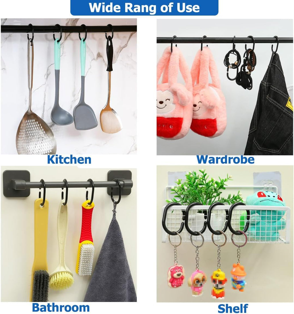 Resze 24 PCS Shower Curtain Rings,Plastic Black Shower Curtain Hooks,C-Shaped Rings Hook Hanger Bathroom Shower Window Rod (Pack of 3)