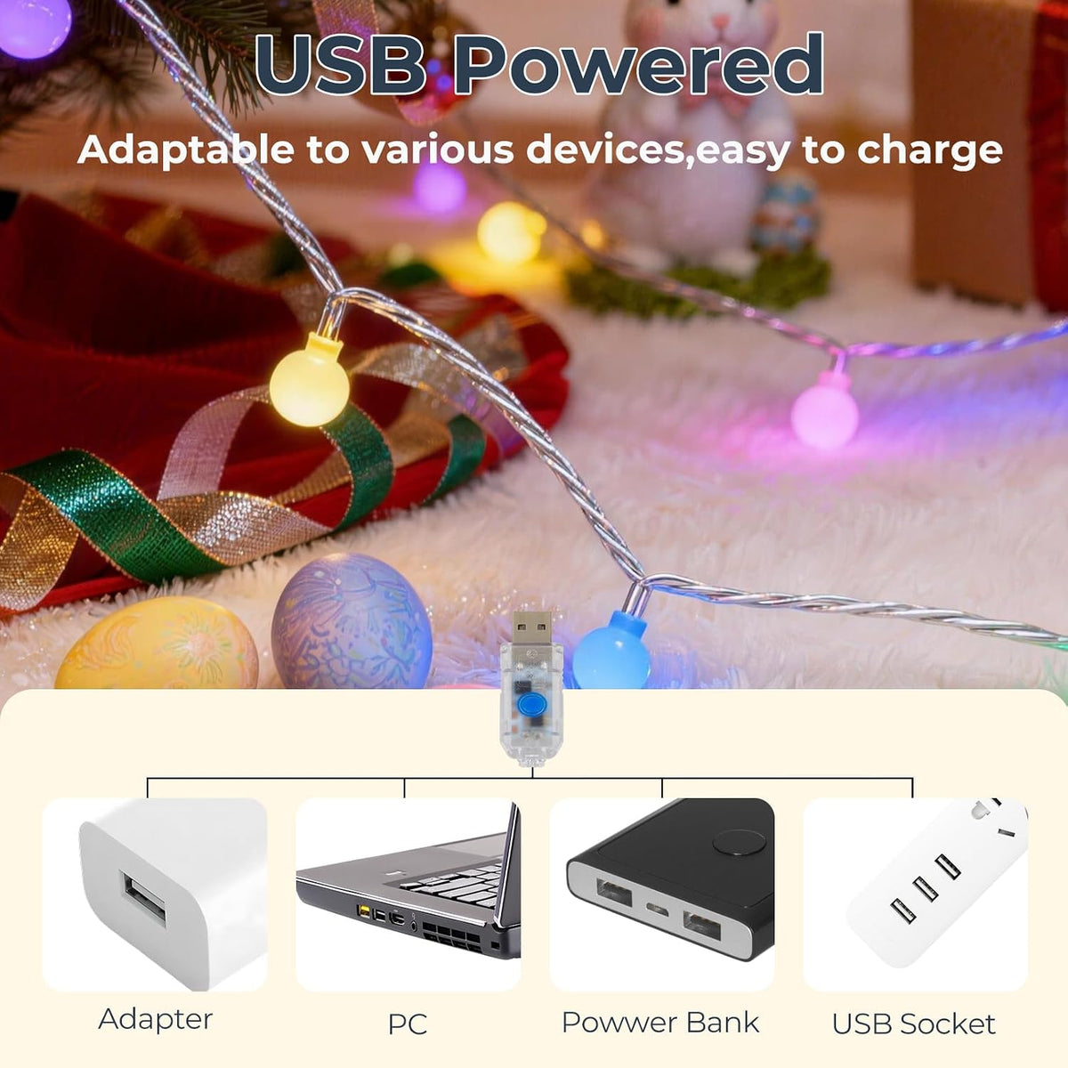 Easter String Lights Plug in, 37.4FT 100 LED Frosted Globe Lights with Remote, USB 8 Mode Decorative Lights for Bedroom, Classroom, Party, Spring Decor