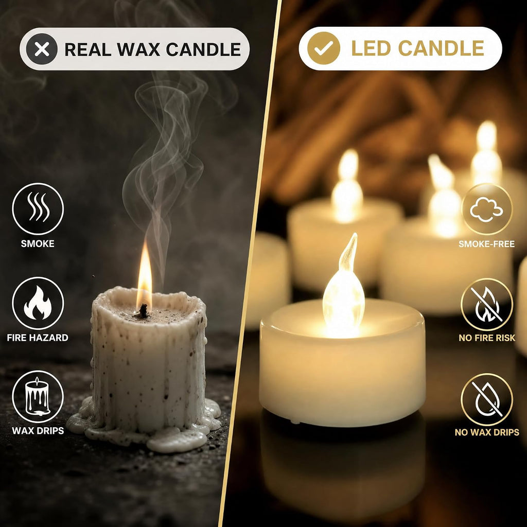 24 Tea Lights Led Flickering with Timer Function (6 hrs on, 18 hrs off), Christmas Mini Flameless Candles Tealights Battery Operated Flickering Warm White for Wedding Party Thanksgiving Decoration
