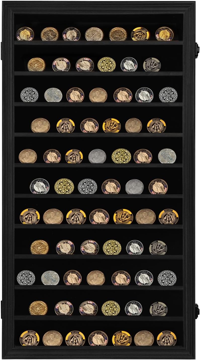 Oversized Military Challenge Coin Display case for Badges & Ribbons Black