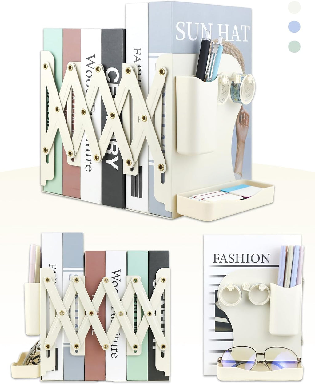 Heavy Duty Bookends Adjustable Book End, Desk Book Holder for Shelves, Book Organizer for Desk, Suitable for Office Home School (19.69 inches Max) (White)