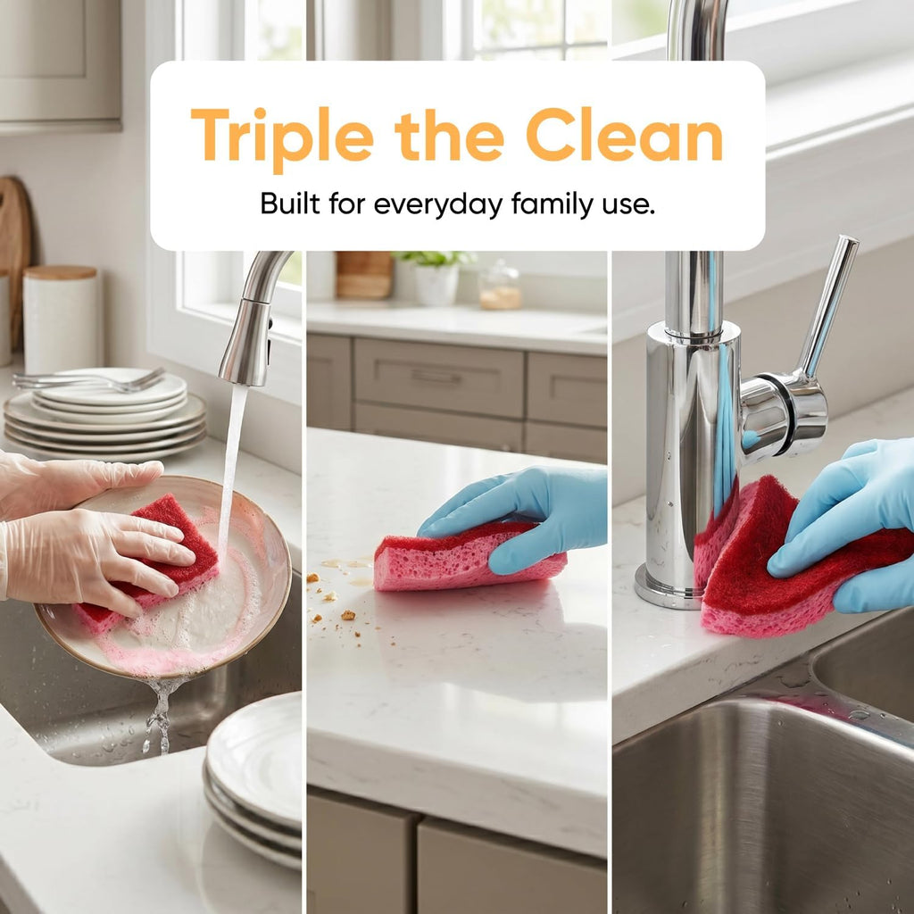 Kitchen Sponges for Washing Dishes, Non-Scratch Cellulose Dish Scrub Sponges, Cleaning Sponges for Household Use, Safe Cleaning Products, Kitchen Sponges Pack of 12, by Superio