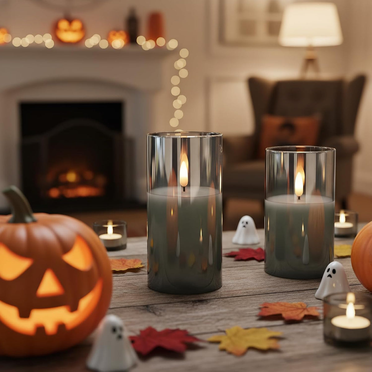 GenSwin Glass Flameless Candles, Flickering LED Pillar Candles with Remote Timer, Battery Operated Candles for Home Decor Wedding & Gift (D3 xH4 5" 6",Gray)