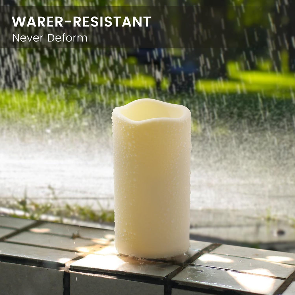 Waterproof Flameless Remote Control Candles 12PACK（D3''*H5.5''） Battery Operated Flickering LED Pillar Candle，plastic with 10-Key 24Hours Timer for Outdoor/Indoor Party Garden Lanterns Porch Ivory