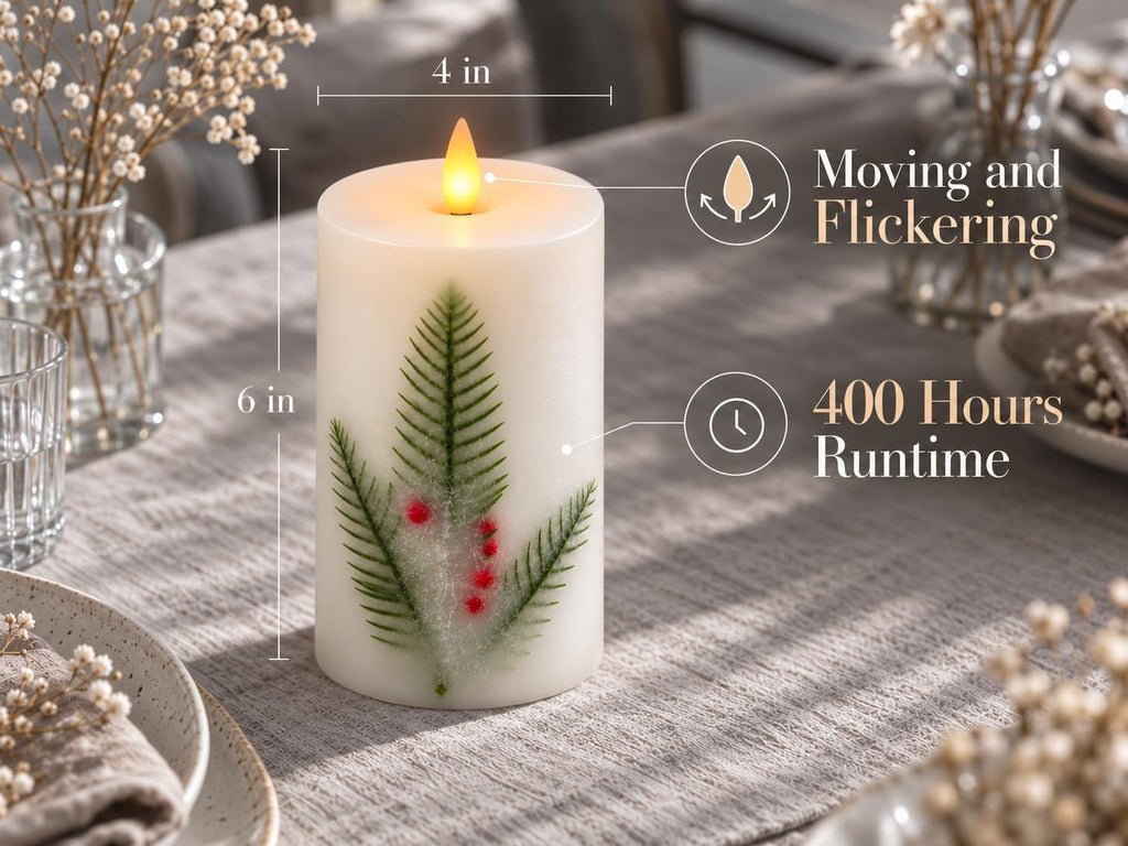 4"x6" Flameless Pillar Candles, 3D Moving Flickering Flame with Remote Timer, Battery Operated LED Candles Up to 400 Hours, Real Wax Pillars for Home Decor (Berry Thicket)