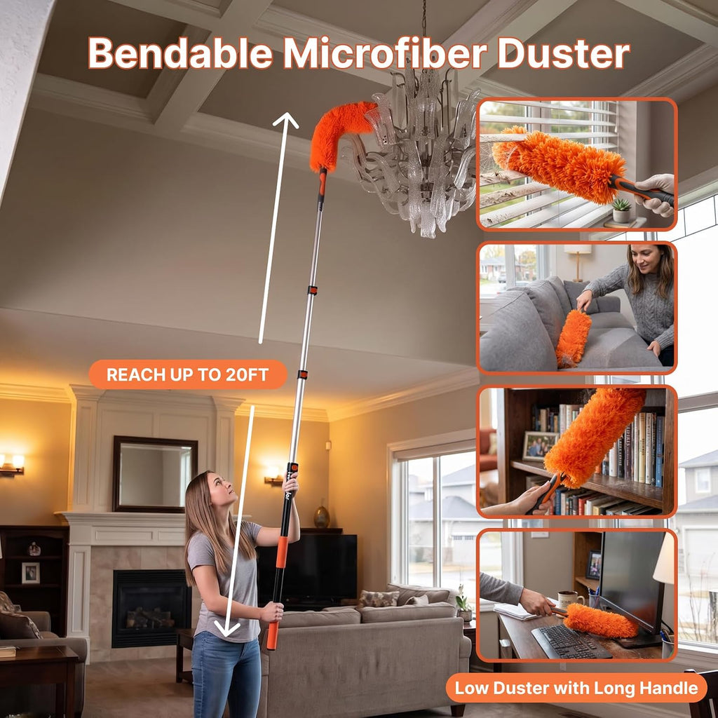 20FT High Ceiling Duster Kit, High Reach Duster with 4-12FT Extension Pole