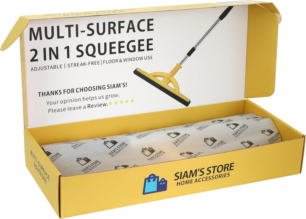 2-in-1 Heavy Duty Floor Squeegee and Water Broom with Telescopic Handle, EVA Foam Blade for Tile, Concrete, Marble, Garage, Patio and Shower Cleaning