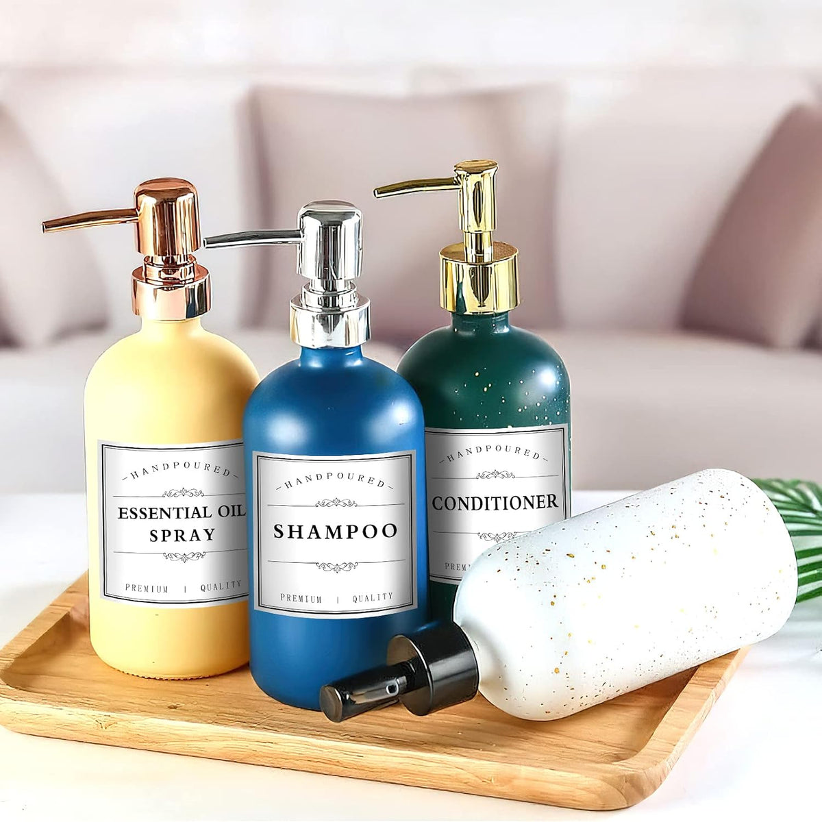 TESWEY Bathroom Bottle Labels, Retro Style Container Labels for Glass or Plastic Bottles, Waterproof Labels for Hand Soap Shampoo Lotion Dispenser