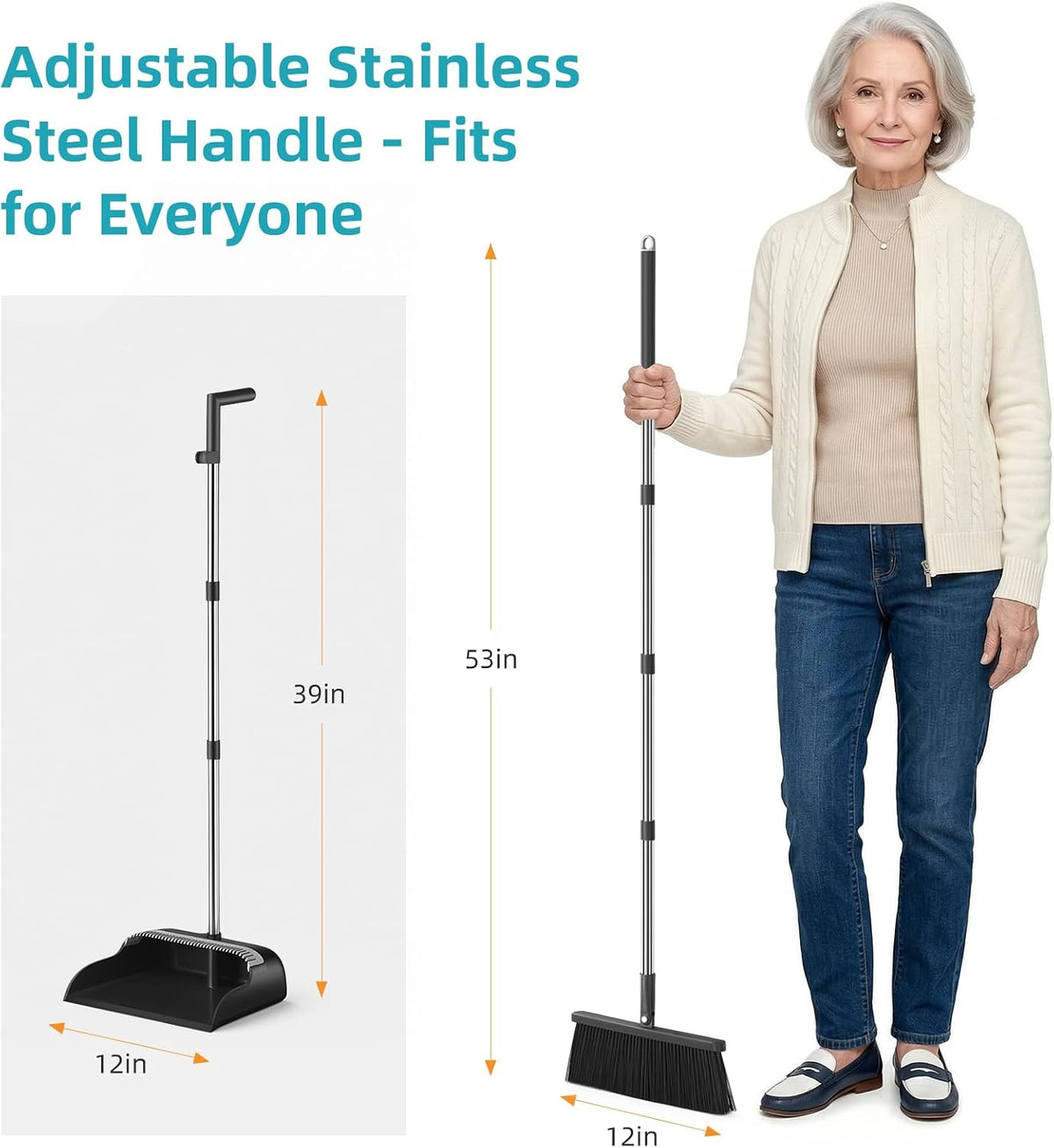 MOPALL Broom with Dustpan Combo Set with 53" Long Handle Inc 2 Broom Heads