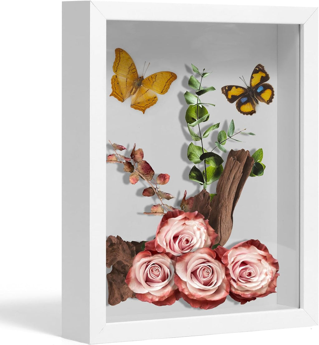 8*10 Shadow Box Frame Display Case, 3D Picture Frame, Display Case Box for Memorabilia, Baby Items, Wedding Memories, Crafts, Tickets and Photos (White)