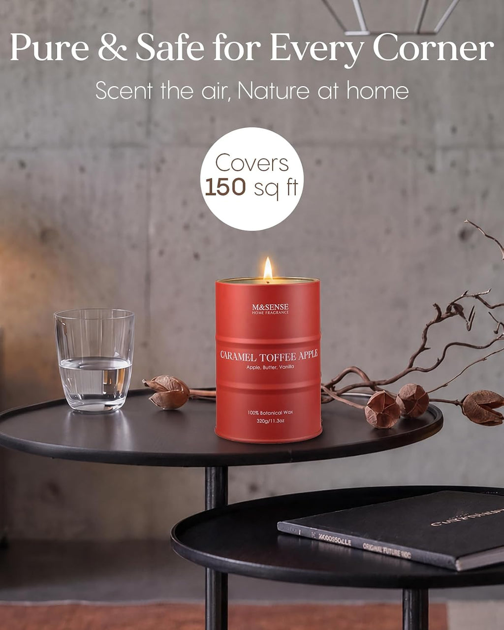 M&SENSE Caramel Toffee Apple Scented Soy Fall Candles, 11.3 oz