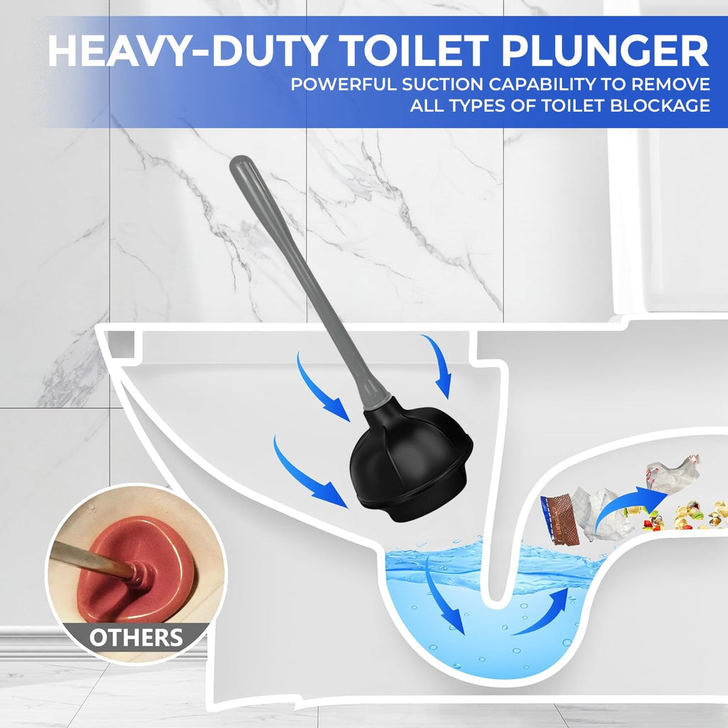 2 in 1 Toilet Brush and Plunger Set - Toilet Brush with Solid Handle, Stand and Holder for Deeply Cleaning in Bathrooms - Plastic Toilet Brush and Holder Set in Grey