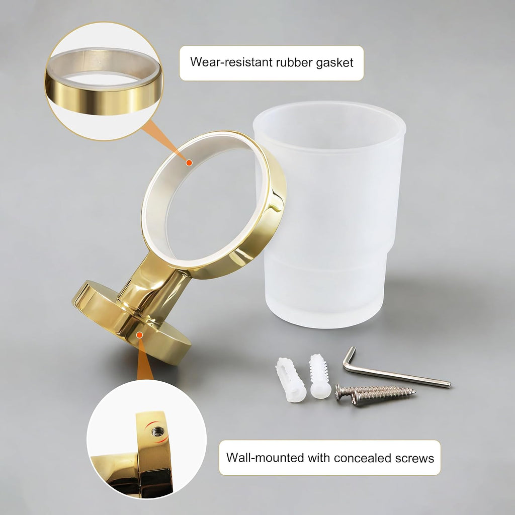 Toothbrush Holder with Frosted Glass Cup-Gold