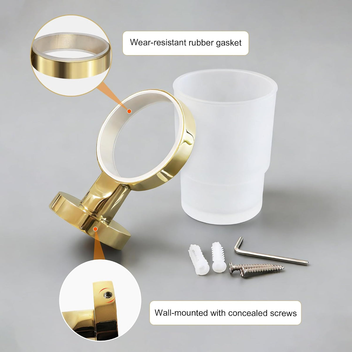 Toothbrush Holder with Frosted Glass Cup-Gold