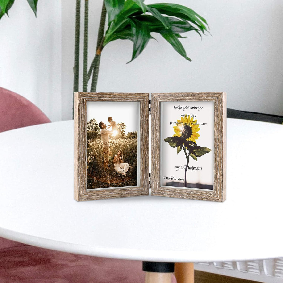 WUTL 4x6 Picture Frame Double Frame Shadow Box with Glass Front Wood Grain