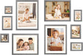 Egofine Picture Frame Set 10 Pack, Collage Wall & Tabletop Decor with Two Sizes - 12x16, 11x14, 5x7, 4x6, 4x4; Solid Wood, Plexiglass Cover, Oak Grey